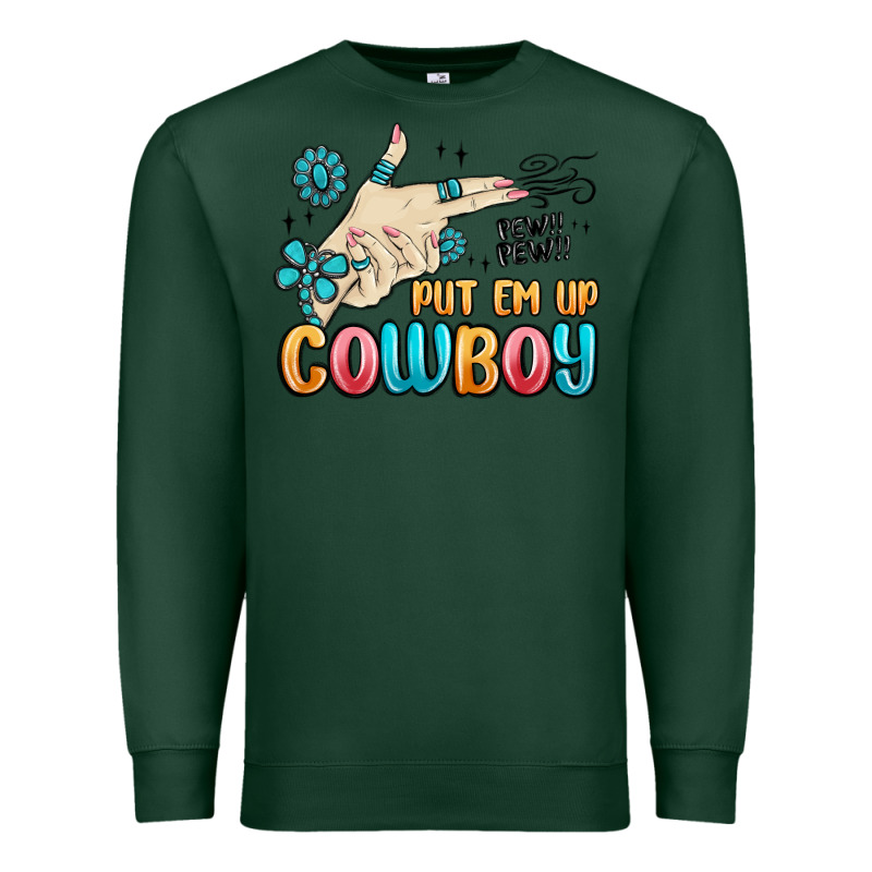 Western Turquoise Put Em Up Cowboy Premium Sweatshirt by MaliasSmallBusiness | Teevron