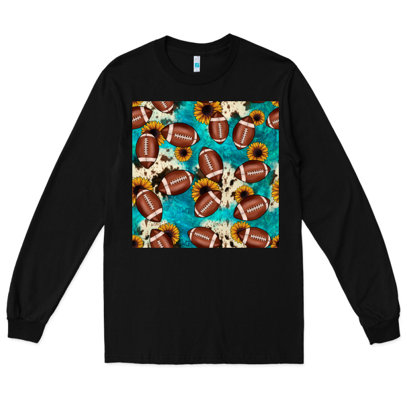 Football Turquoise Cowhide Sunflower Seamless Pattern Long Sleeve Tee by JahusDesignShop | Teevron