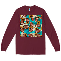 Burgundy football turquoise cowhide sunflower seamless pattern Long Sleeve Tee - JahusDesignShop