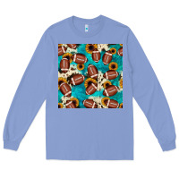Colony Blue football turquoise cowhide sunflower seamless pattern Long Sleeve Tee - JahusDesignShop