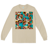 Mushroom football turquoise cowhide sunflower seamless pattern Long Sleeve Tee - JahusDesignShop