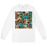 White football turquoise cowhide sunflower seamless pattern Long Sleeve Tee - JahusDesignShop