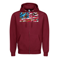 Burgundy usa flag and leopard with wood license plate Zipper Hoodie - Artiststas