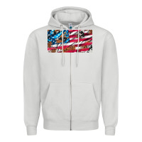 Dove Grey usa flag and leopard with wood license plate Zipper Hoodie - Artiststas