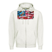 Oatmeal Heather usa flag and leopard with wood license plate Zipper Hoodie - Artiststas