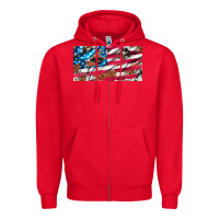 Red usa flag and leopard with wood license plate Zipper Hoodie - Artiststas