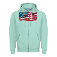 Seafoam usa flag and leopard with wood license plate Zipper Hoodie - Artiststas