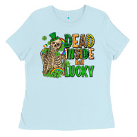 Baby Blue dead inside but lucky  with skeleton Ladies Tee - AdoDesignShop