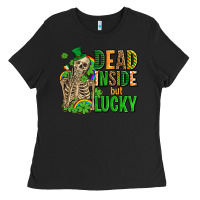 Black dead inside but lucky  with skeleton Ladies Tee - AdoDesignShop