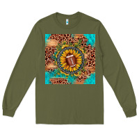 Army Green football leopard turquoise sunflower seamless pattern Long Sleeve Tee - JahusDesignShop