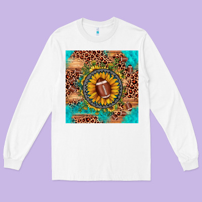 Football Leopard Turquoise Sunflower Seamless Pattern Long Sleeve Tee Designed By Jahusdesignshop