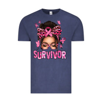 Vintage Denim breast cancer survivor afro messy bun Vintage Tee - texasbilliewilder