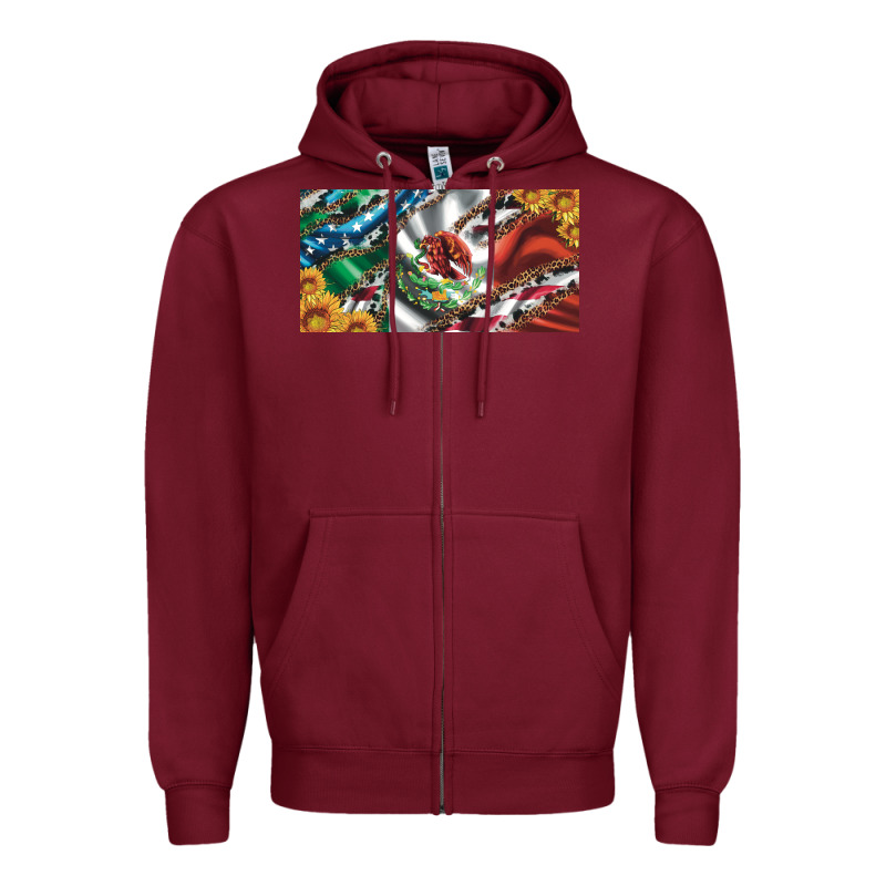 Usa Flag And Mexico Flag With Sunflower And Cowhide  License Plate Zipper Hoodie by Artiststas | Teevron
