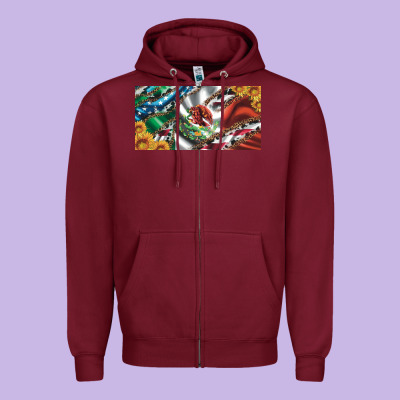 Usa Flag And Mexico Flag With Sunflower And Cowhide  License Plate Zipper Hoodie Designed By Artiststas