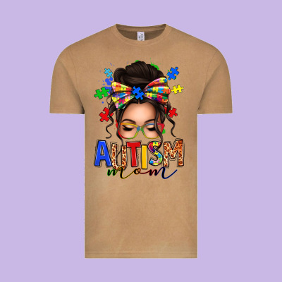 Autism Mom Afro Messy Bun Vintage Tee Designed By Texasbilliewilder