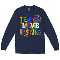Navy teach love inspire Long Sleeve Tee - AdoDesignShop