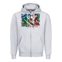 Heather Grey usa and mexico flag with leopard cowhide and gemstone background Zipper Hoodie - Artiststas