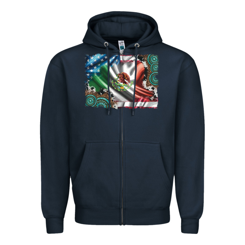 Usa And Mexico Flag With Leopard Cowhide And Gemstone Background Zipper Hoodie by Artiststas | Teevron