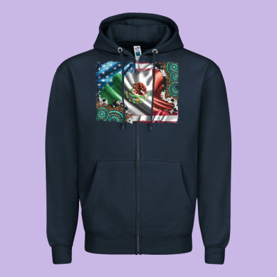 Usa And Mexico Flag With Leopard Cowhide And Gemstone Background Zipper Hoodie Designed By Artiststas