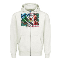 Oatmeal Heather usa and mexico flag with leopard cowhide and gemstone background Zipper Hoodie - Artiststas