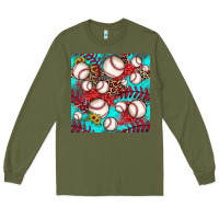 Army Green baseball leopard turquoise sunflower seamless pattern Long Sleeve Tee - JahusDesignShop