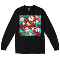 Black baseball leopard turquoise sunflower seamless pattern Long Sleeve Tee - JahusDesignShop