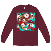 Burgundy baseball leopard turquoise sunflower seamless pattern Long Sleeve Tee - JahusDesignShop