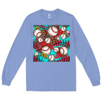 Colony Blue baseball leopard turquoise sunflower seamless pattern Long Sleeve Tee - JahusDesignShop