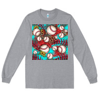 Heather Grey baseball leopard turquoise sunflower seamless pattern Long Sleeve Tee - JahusDesignShop