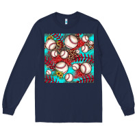 Navy baseball leopard turquoise sunflower seamless pattern Long Sleeve Tee - JahusDesignShop