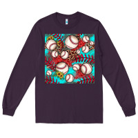 Plum baseball leopard turquoise sunflower seamless pattern Long Sleeve Tee - JahusDesignShop