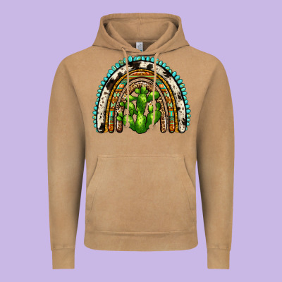 Western Cactus Rainbow Vintage Hoodie Designed By Zillion Design Studio