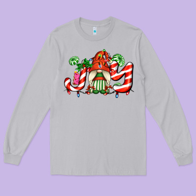Joy With Gnomes And Christmas Cookie And Candies Long Sleeve Tee Designed By Adodesignshop