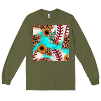 Army Green baseball leopard turquoise cactus sunflower seamless pattern Long Sleeve Tee - JahusDesignShop