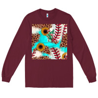 Burgundy baseball leopard turquoise cactus sunflower seamless pattern Long Sleeve Tee - JahusDesignShop