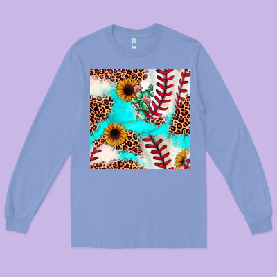 Baseball Leopard Turquoise Cactus Sunflower Seamless Pattern Long Sleeve Tee Designed By Jahusdesignshop