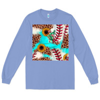 Colony Blue baseball leopard turquoise cactus sunflower seamless pattern Long Sleeve Tee - JahusDesignShop