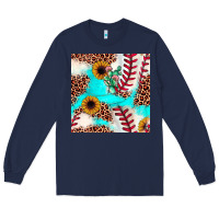 Navy baseball leopard turquoise cactus sunflower seamless pattern Long Sleeve Tee - JahusDesignShop