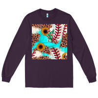 Plum baseball leopard turquoise cactus sunflower seamless pattern Long Sleeve Tee - JahusDesignShop