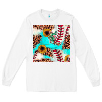 White baseball leopard turquoise cactus sunflower seamless pattern Long Sleeve Tee - JahusDesignShop