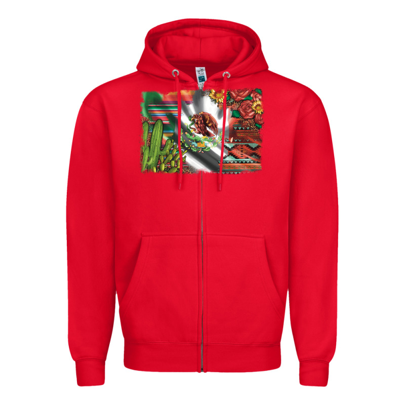 Mexico Flag Sunflowers Roses And Cactus With Serape Aztec And Leopard Zipper Hoodie by Artiststas | Teevron