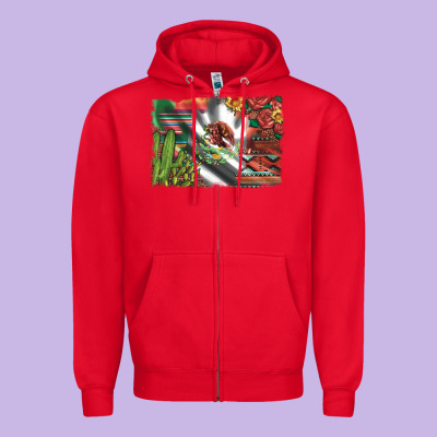 Mexico Flag Sunflowers Roses And Cactus With Serape Aztec And Leopard Zipper Hoodie Designed By Artiststas
