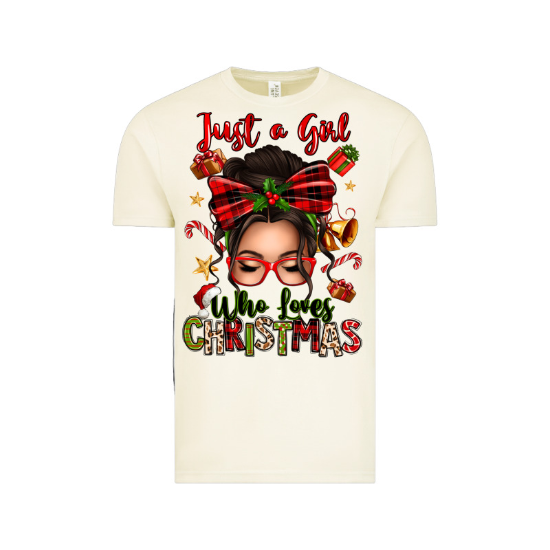 Just A Girl Who Loves Christmas Afro Messy Bun Vintage Tee by texasbilliewilder | Teevron
