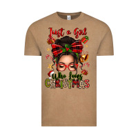 Vintage Coffee just a girl who loves christmas afro messy bun Vintage Tee - texasbilliewilder