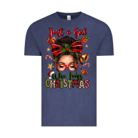 Vintage Denim just a girl who loves christmas afro messy bun Vintage Tee - texasbilliewilder
