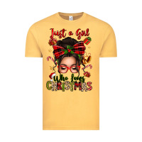 Vintage Mustard just a girl who loves christmas afro messy bun Vintage Tee - texasbilliewilder
