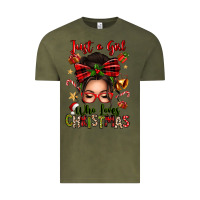 Vintage Olive just a girl who loves christmas afro messy bun Vintage Tee - texasbilliewilder
