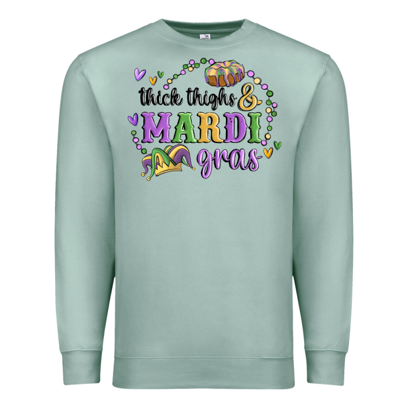 Thick Thighs Mardi Gras Premium Sweatshirt by MaliasSmallBusiness | Teevron