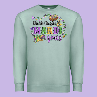 Thick Thighs Mardi Gras Premium Sweatshirt Designed By Maliassmallbusiness