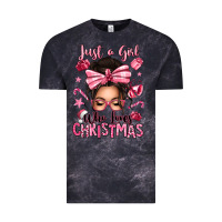 Cloud Black just a girl who loves pink christmas messy bun Vintage Tee - texasbilliewilder